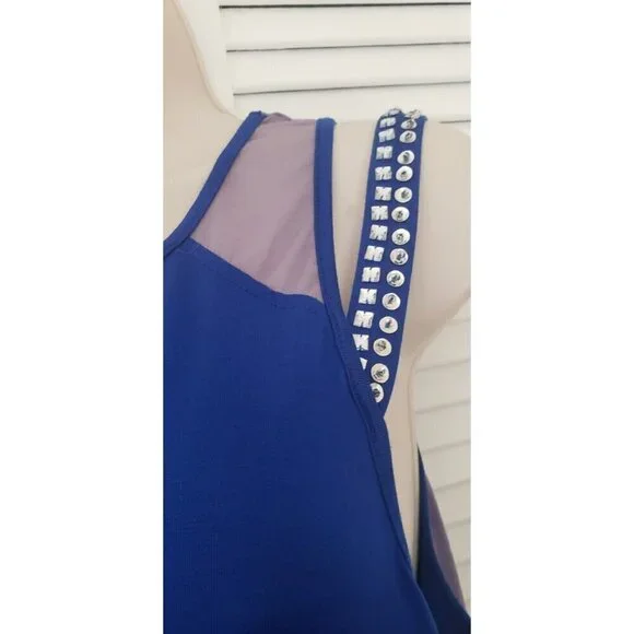 CABLE AND GAUGE ROYAL BLUE EMBELLISHED COLD SHOULDER TOP SZ LARGE - Picture 3 of 8